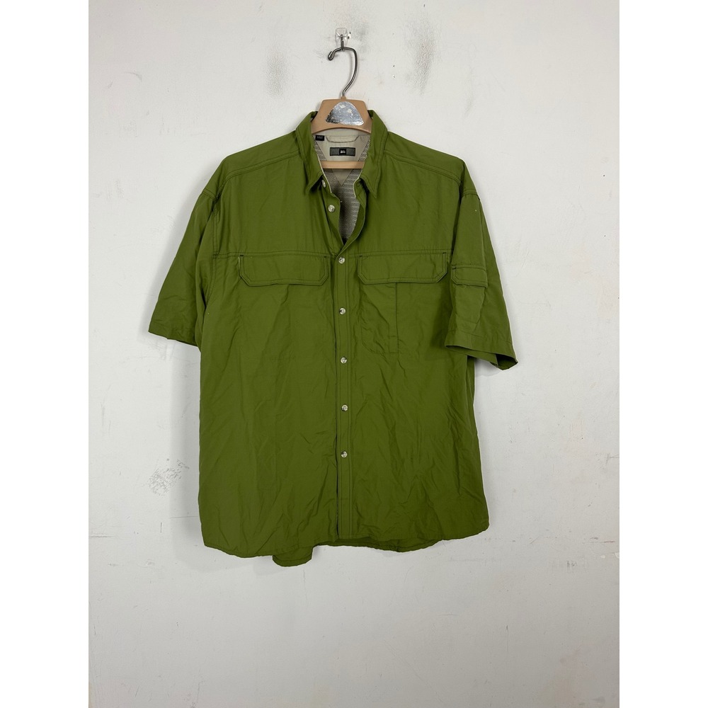 REI Co-op Mens XL‎ Green Short Sleeve Hiking Shirt UPF 50+ Vented Nylon 693221